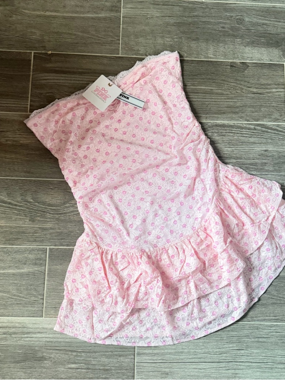 LoveShackFancy + Pink Icon Polka Dot Strapless Lace Mini Dress size Medium (NWT) - Picture 4 of 8